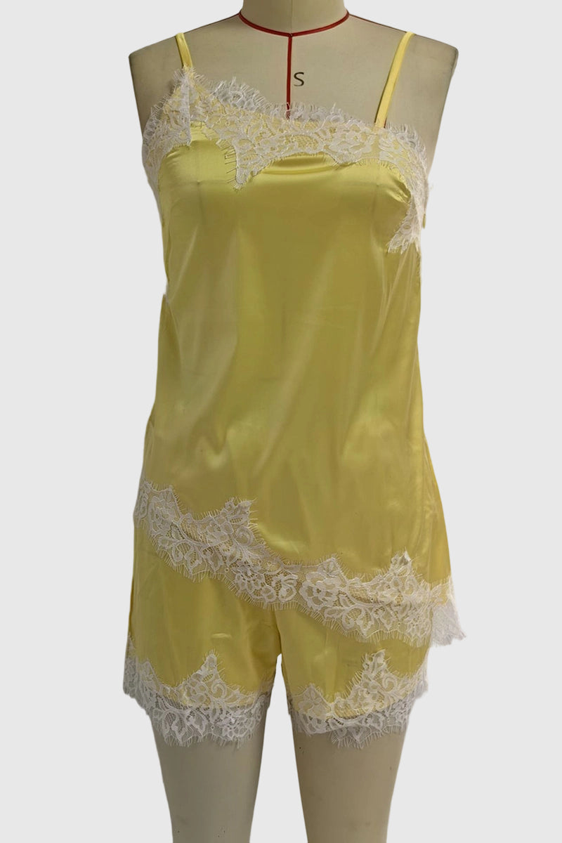Lace Trim Sleeveless Shorts Set