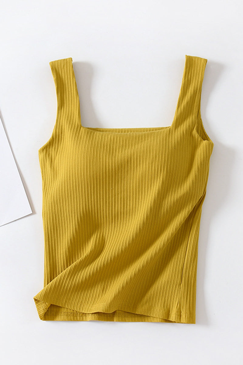 Ribbed Square Neck Sleeveless Tank Top