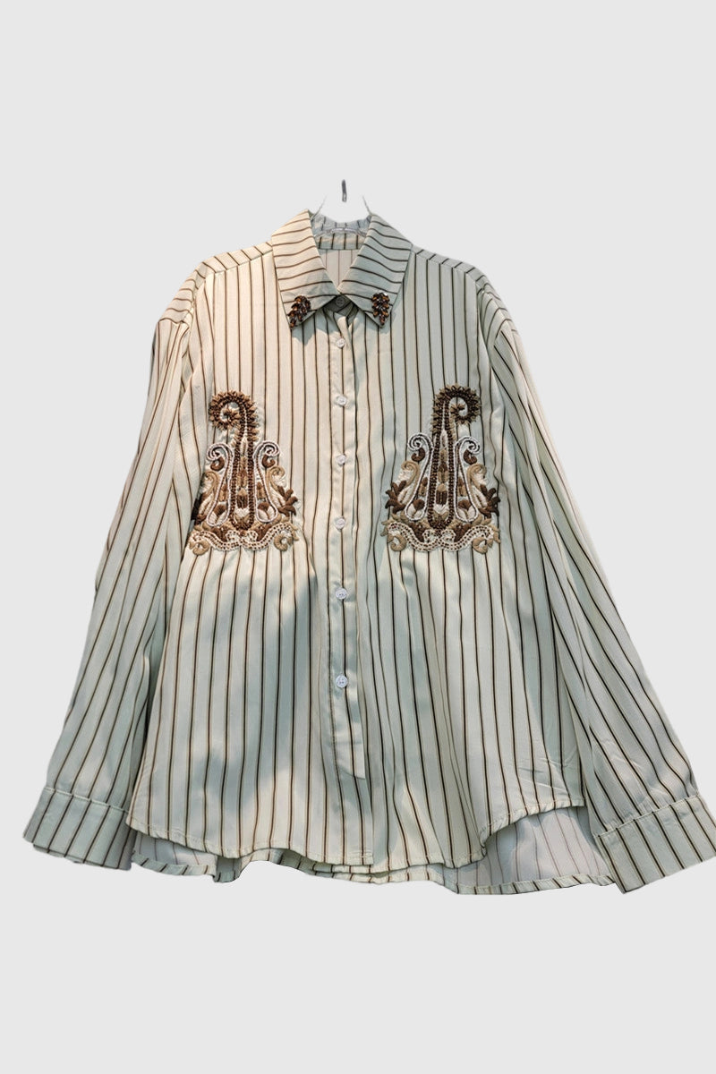Striped Embroidered Button-Down Shirt