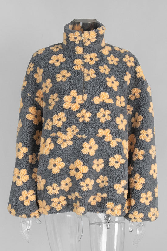 Floral Half-Zip Oversized Sweatshirt