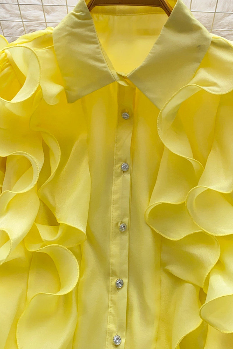 Ruffled Long Sleeve Chiffon Blouse