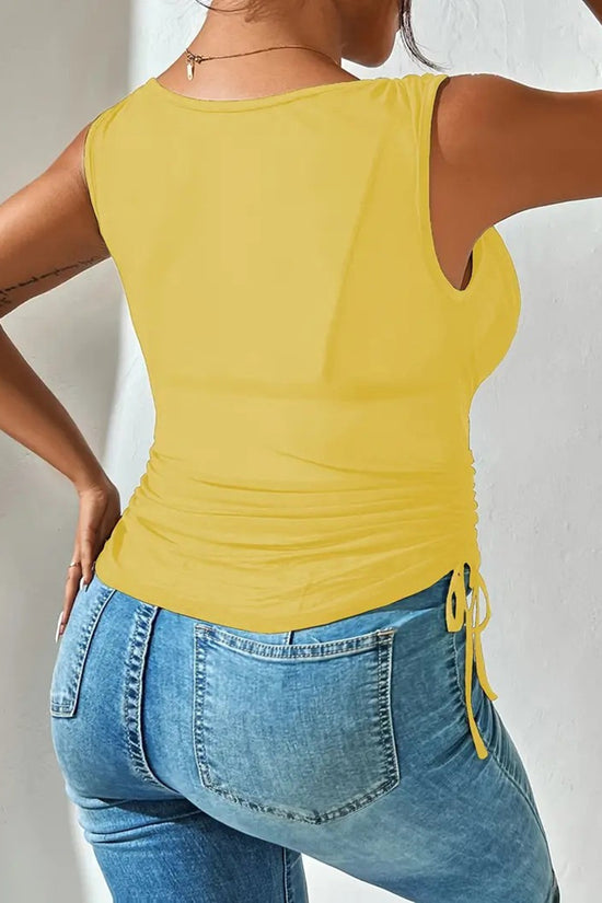 Draped V-Neck Mesh Ruched Tank Top