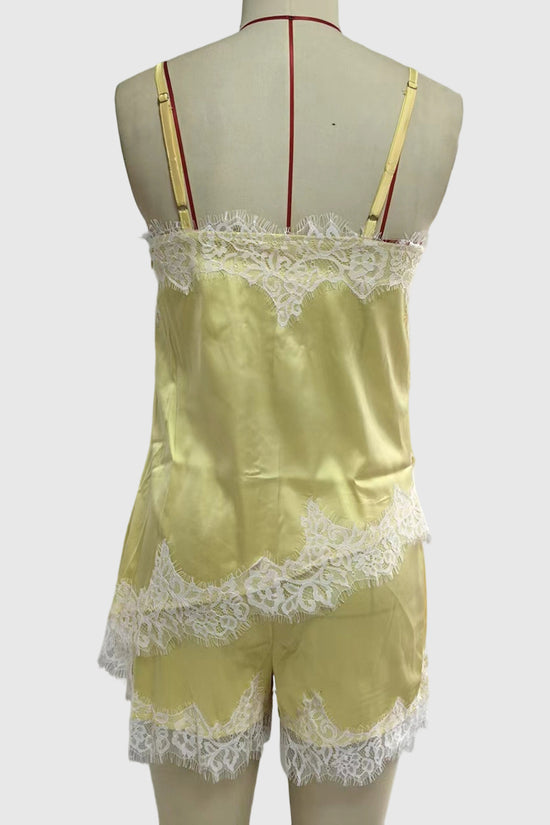 Lace Trim Sleeveless Shorts Set