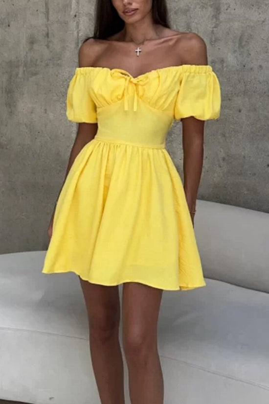 Off-Shoulder Puff Sleeve Casual Dress