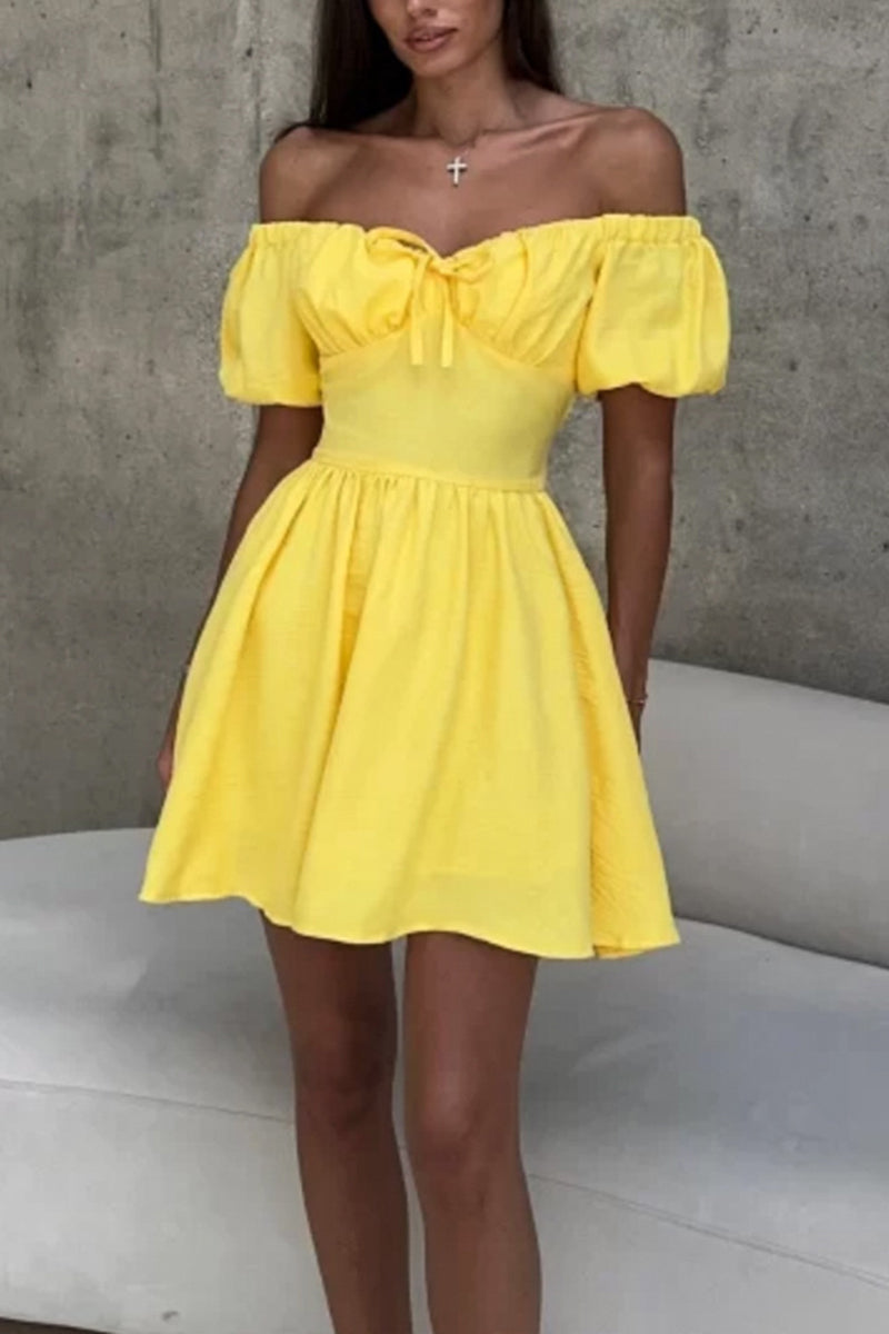 Off-Shoulder Puff Sleeve Casual Dress