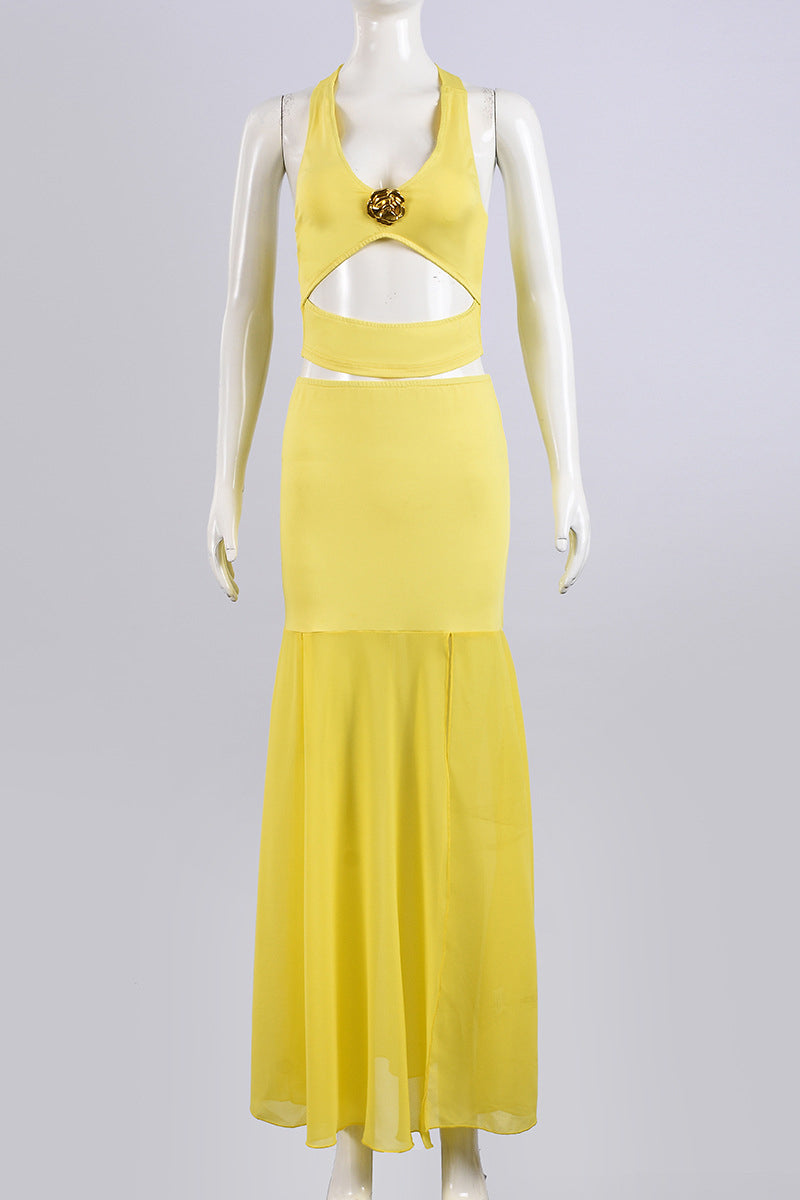 Cutout Halter Skirt Set