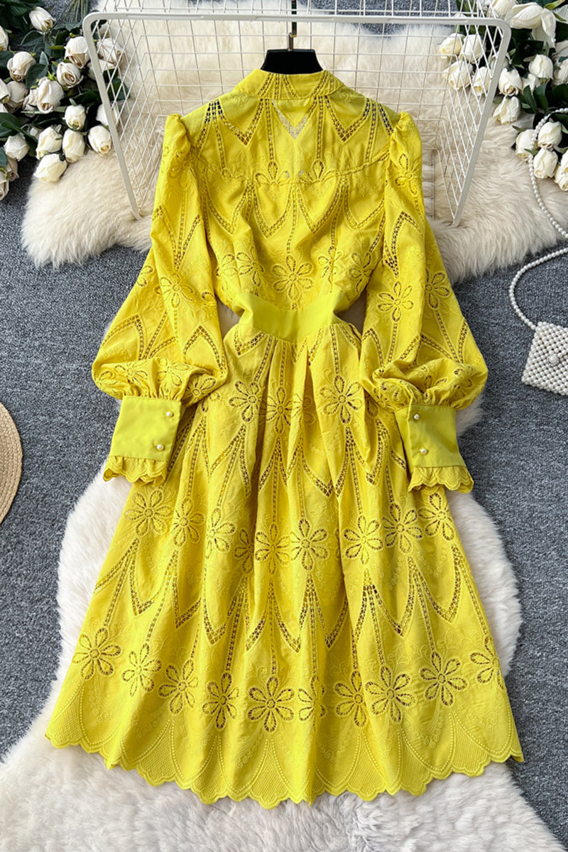 Floral Eyelet Long Sleeve Casual Dress
