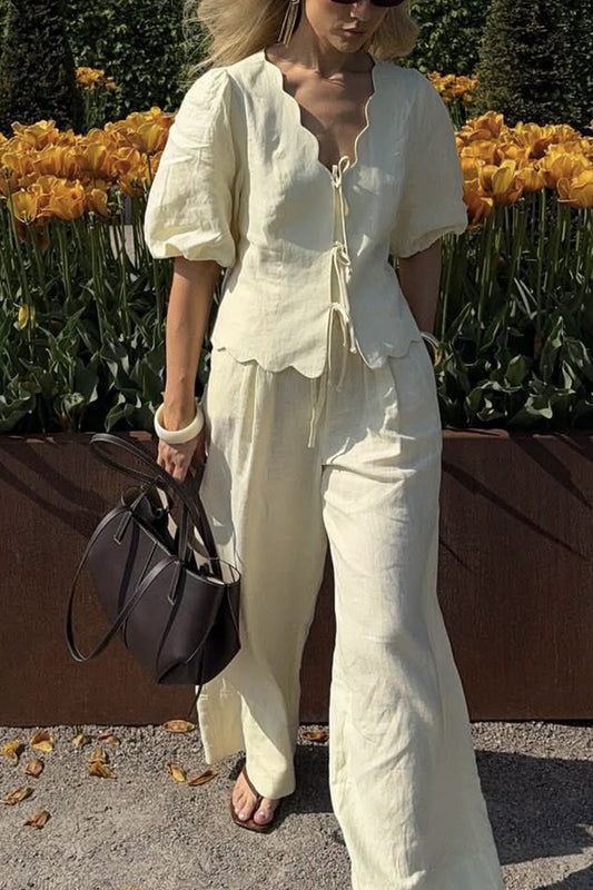 Drawstring Wide-Leg Elastic Waist Pants