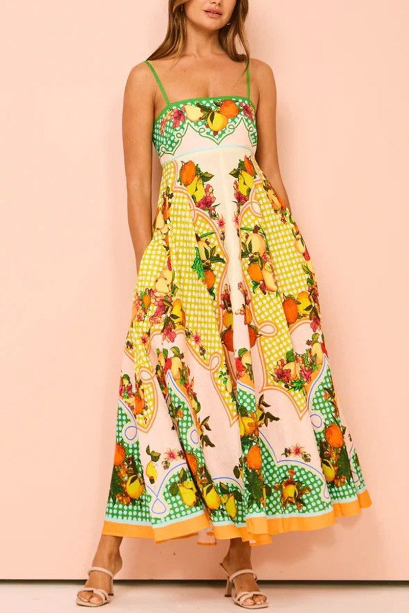 Tropical Print Sleeveless Maxi Dress
