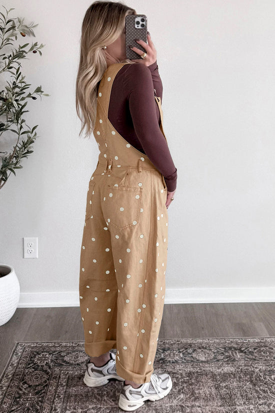 Polka Dot Denim Barrel Overalls Jumpsuit