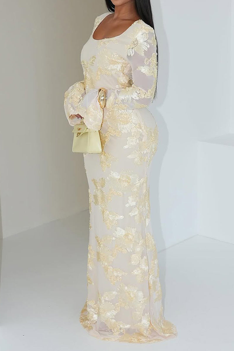 Floral Long Sleeve Bodycon Maxi Dress