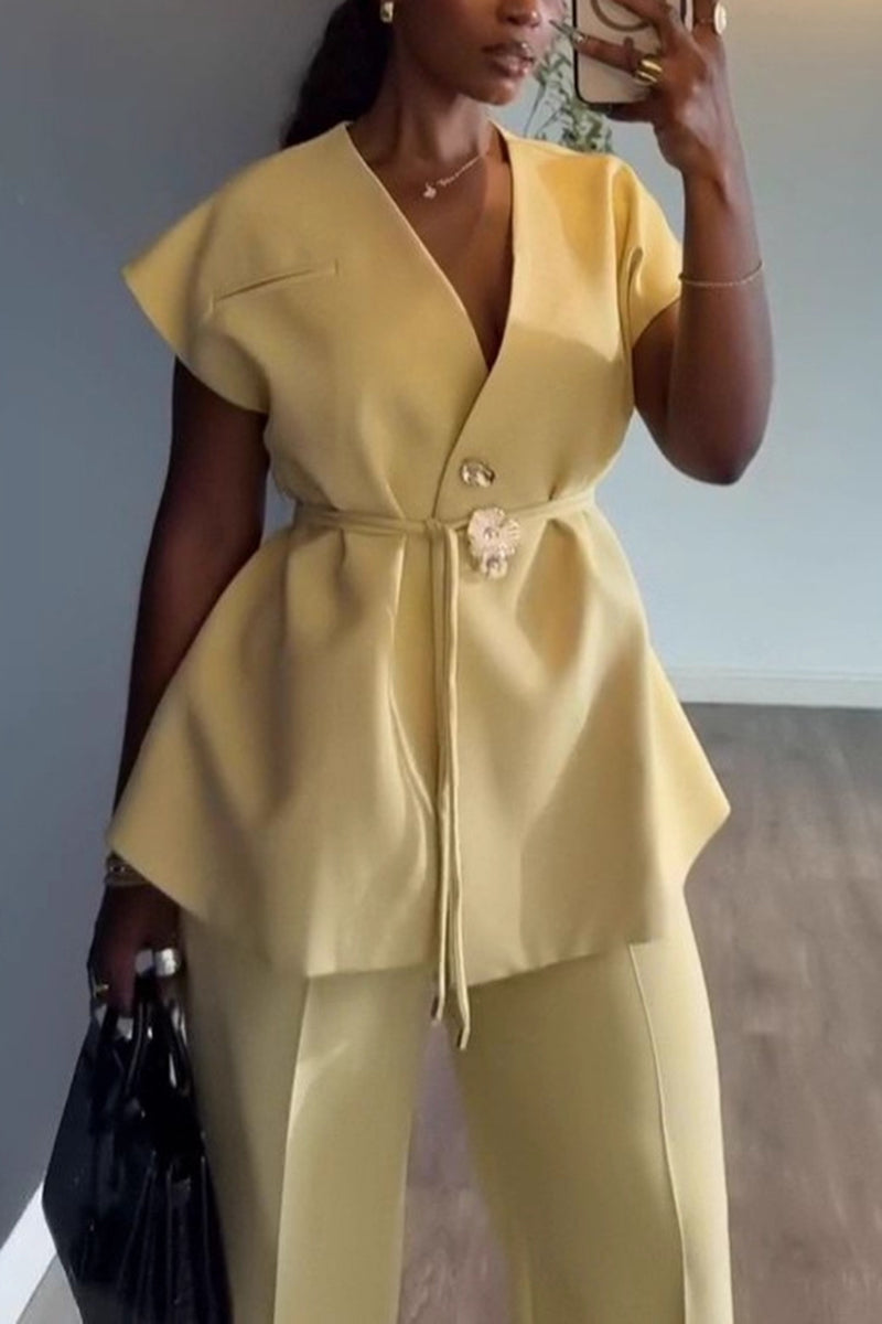 Elegant Peplum Belted Pants Set