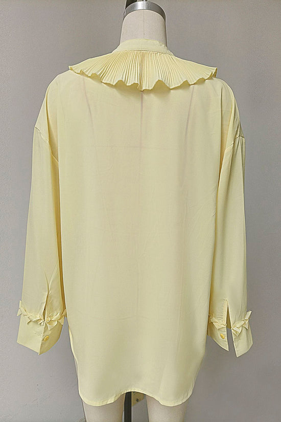 Ruffled V-Neck Long Sleeve Blouse