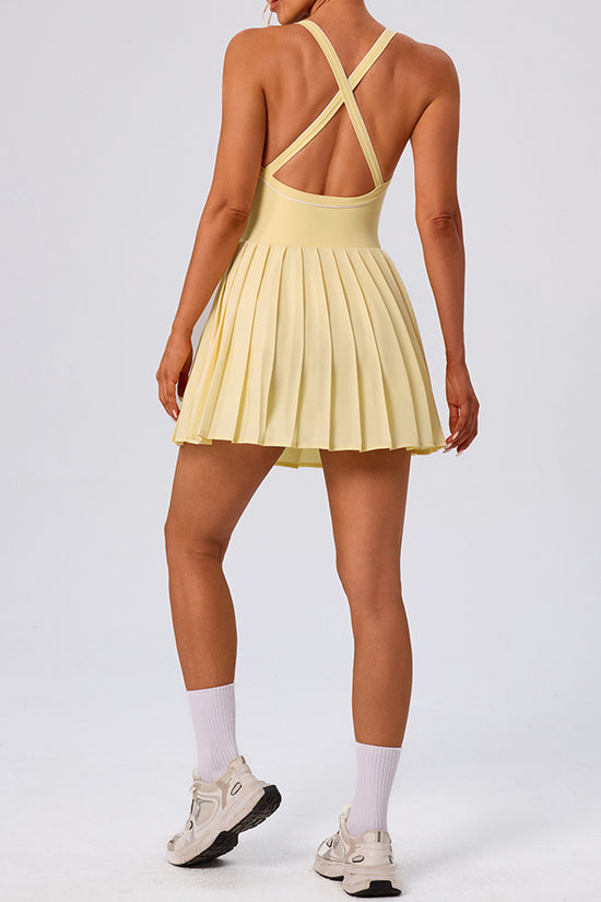 Strappy V-Neck Pleated A-Line Dress