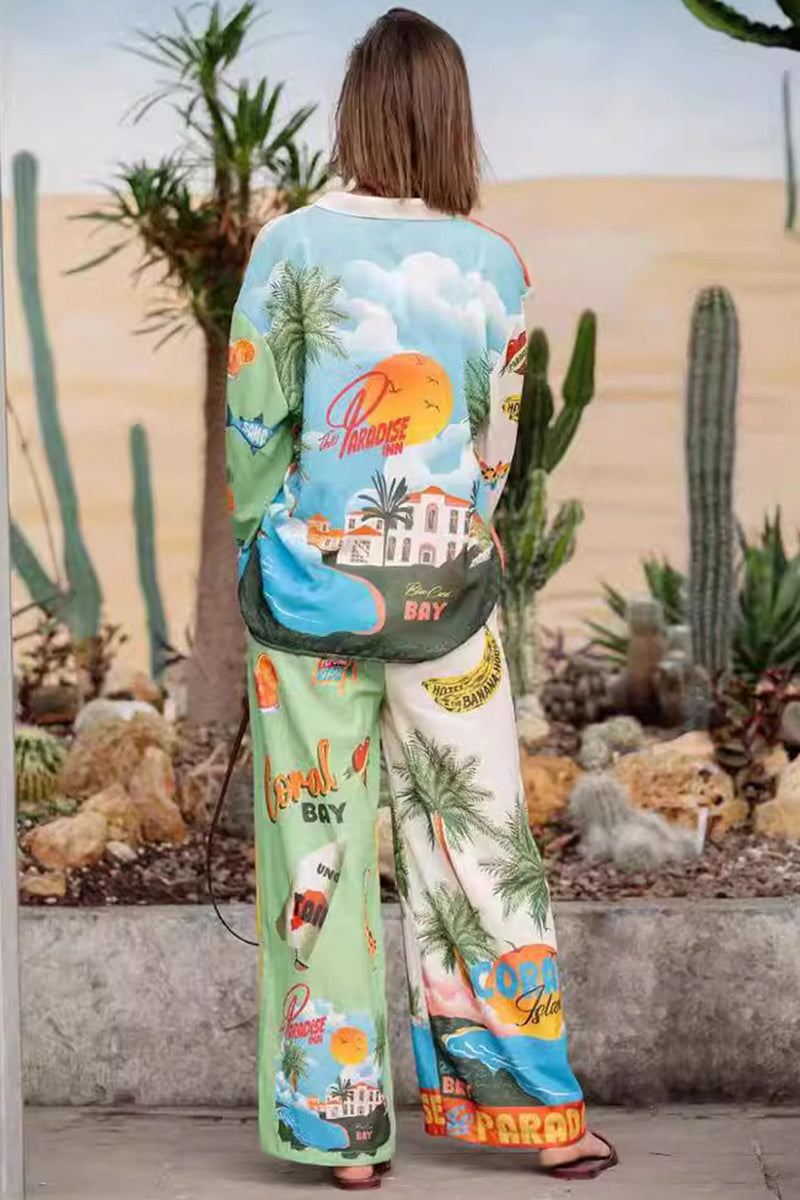 Abstract Print Relaxed Pants Set