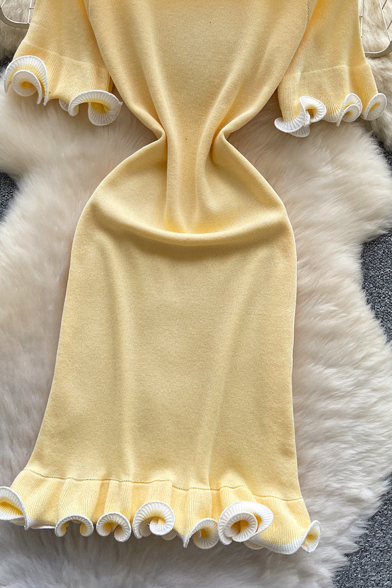 Elegant Ruffle Trim Casual Dress