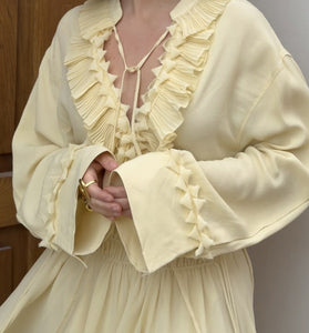 Ruffled V-Neck Long Sleeve Blouse