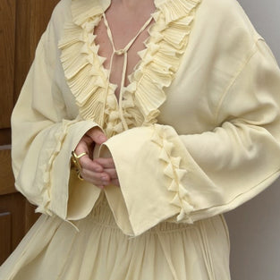 Ruffled V-Neck Long Sleeve Blouse