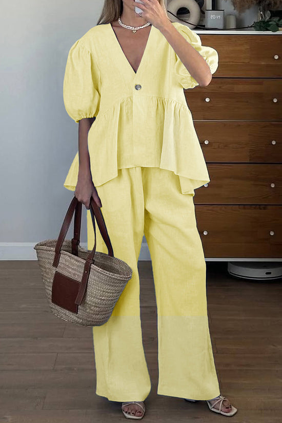 Puff Sleeve Peplum Pants Set