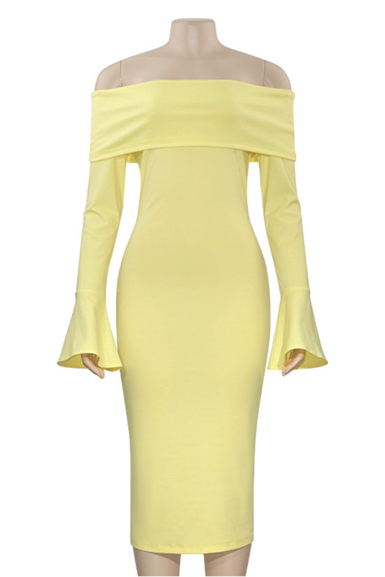 Off-Shoulder Flared Sleeve Casual Dress