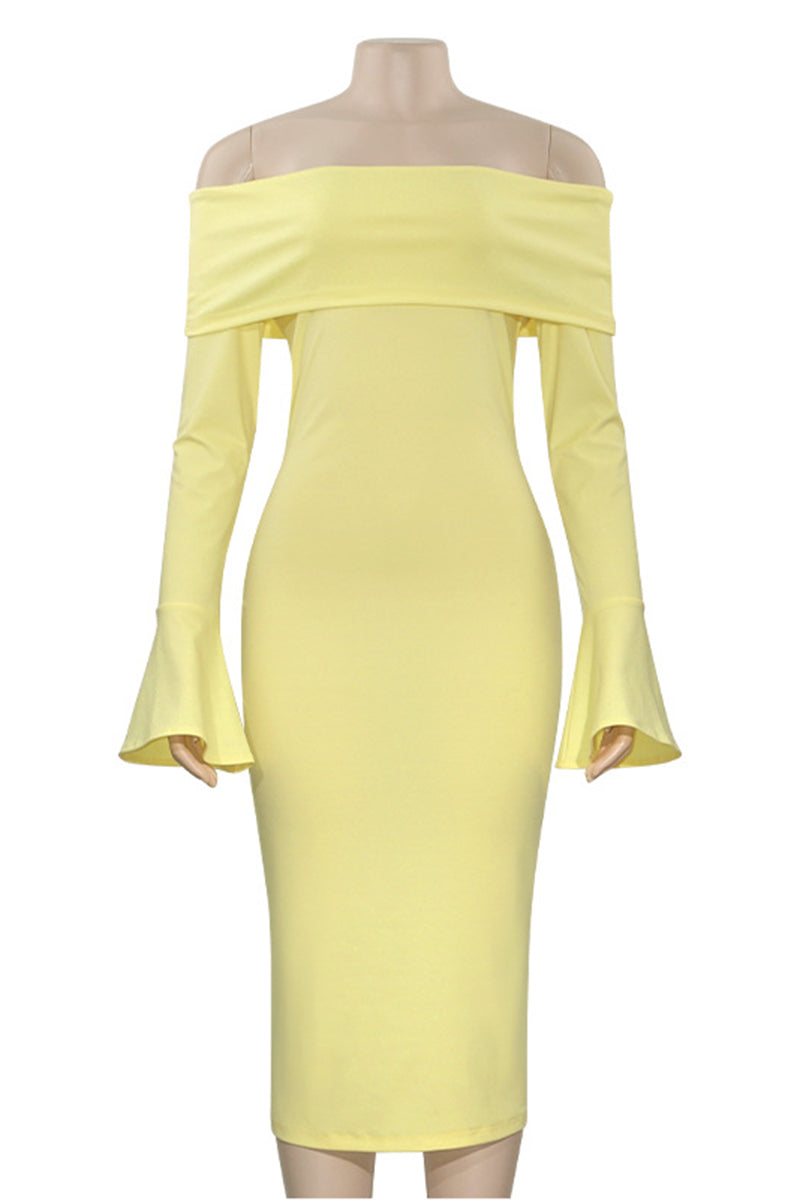 Off-Shoulder Flared Sleeve Casual Dress