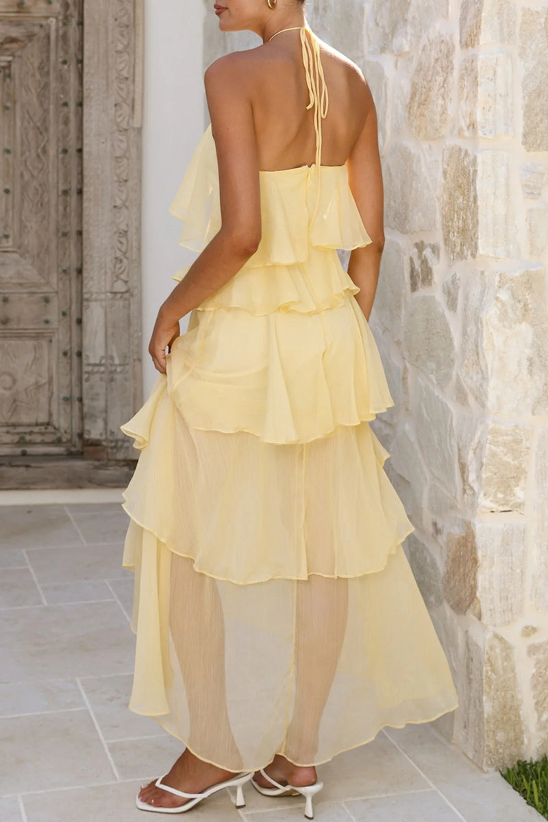 Tiered Asymmetric Halter Casual Dress