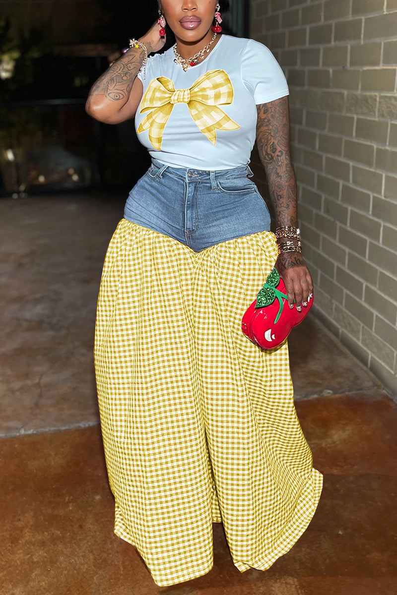 Chic Checkered Pants and Tee Set