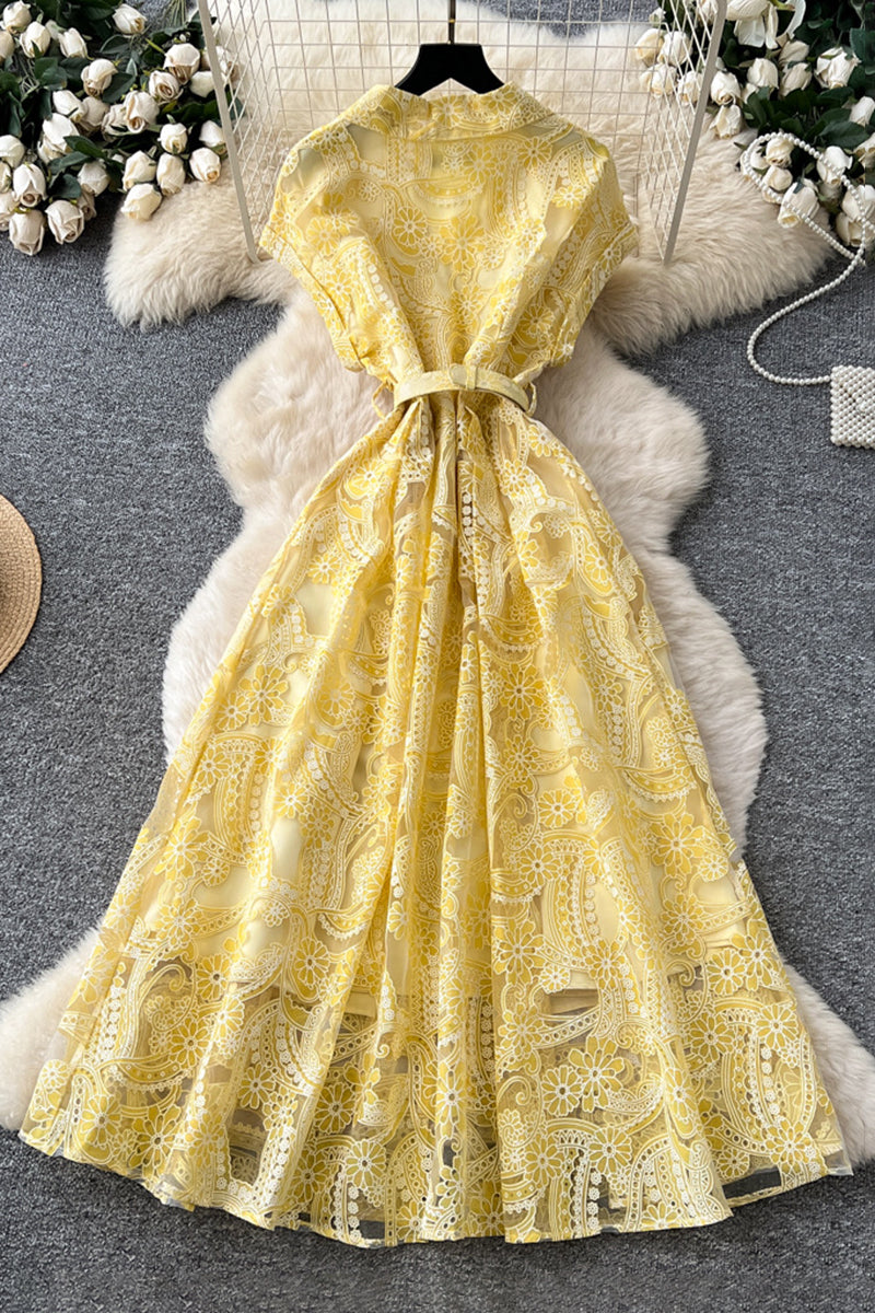 Elegant Button-Up Lace Dress