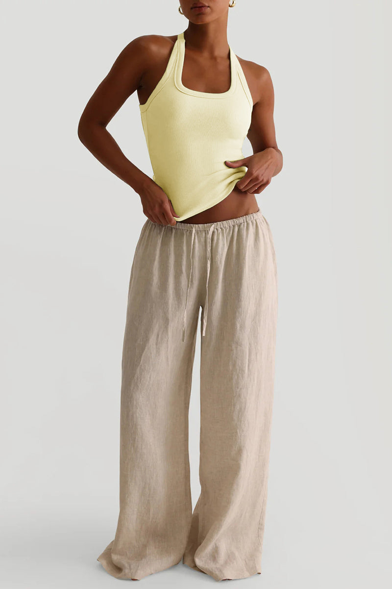 Halter Neck Ribbed Tank Top