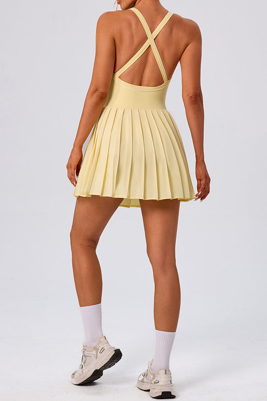 V-Neck Sleeveless Pleated Casual Dress