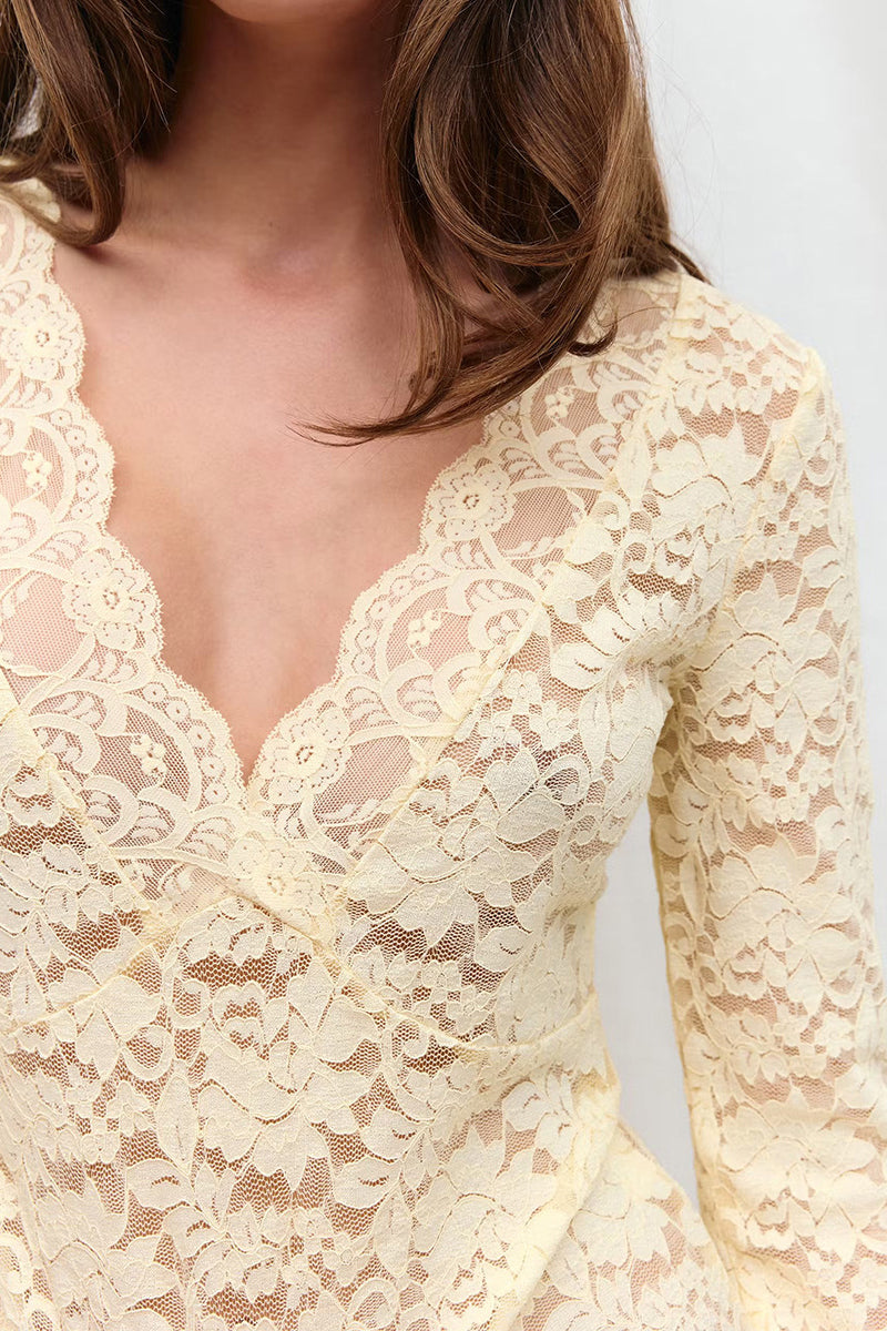 Lace Long Sleeve Bodycon T-Shirt