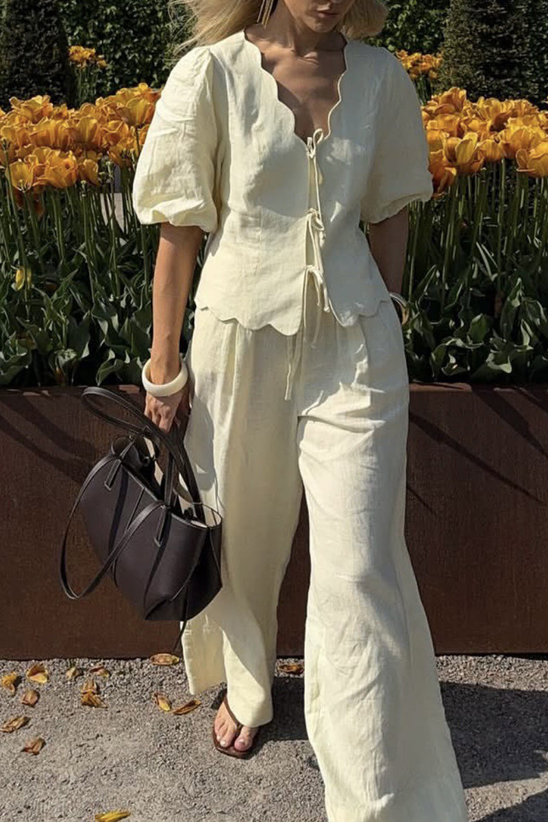 Scalloped Tie-Front Blouse