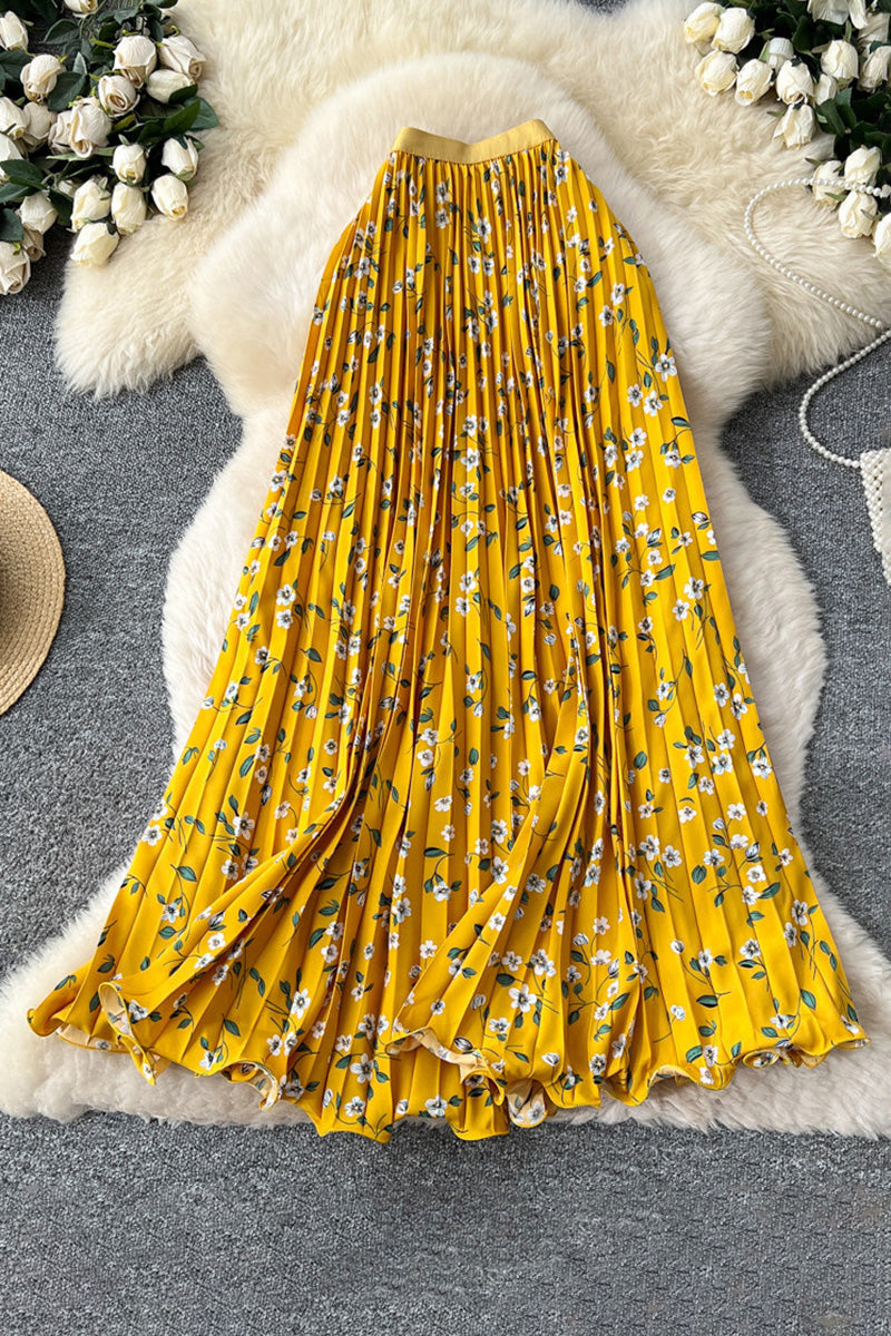 Floral Print Pleated Midi Skirt