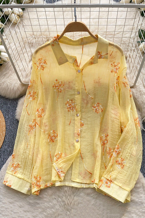 Floral Button-Up Sheer Blouse