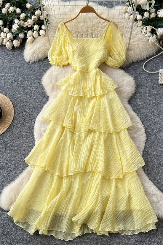 Tiered Ruffle Puff Sleeve Dress