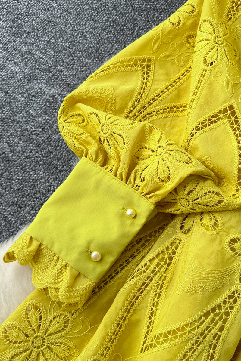 Floral Eyelet Long Sleeve Casual Dress