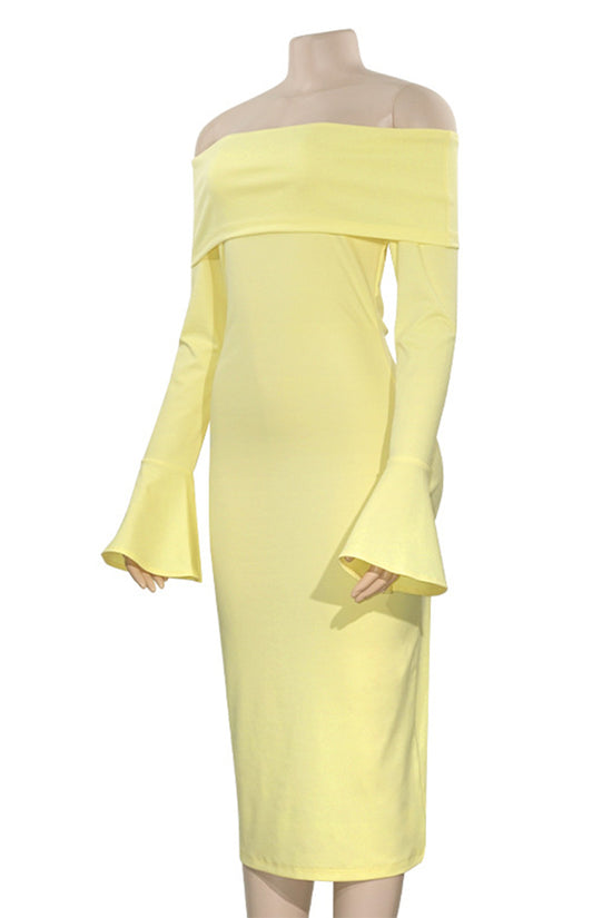 Off-Shoulder Flared Sleeve Casual Dress