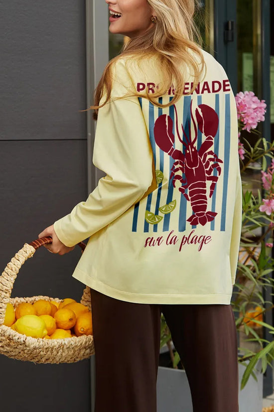 Graphic Long Sleeve T-Shirt with Lobster Print