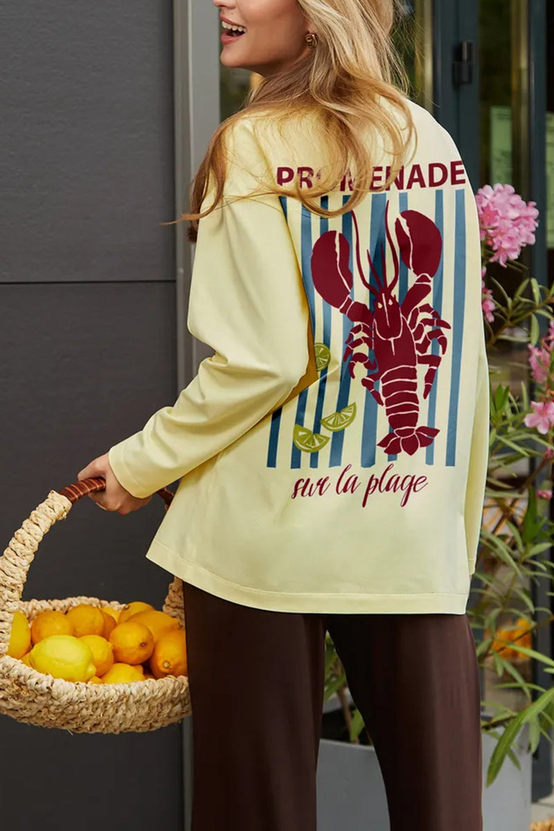 Graphic Long Sleeve T-Shirt with Lobster Print