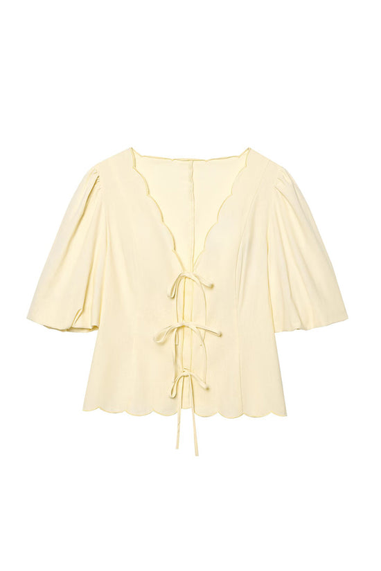 Scalloped Tie-Front Blouse