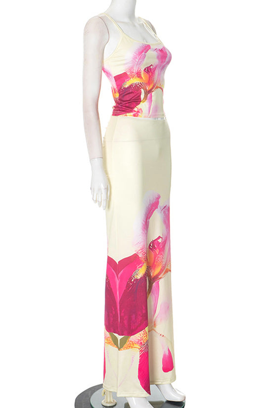 Floral Print Sleeveless Skirt Set