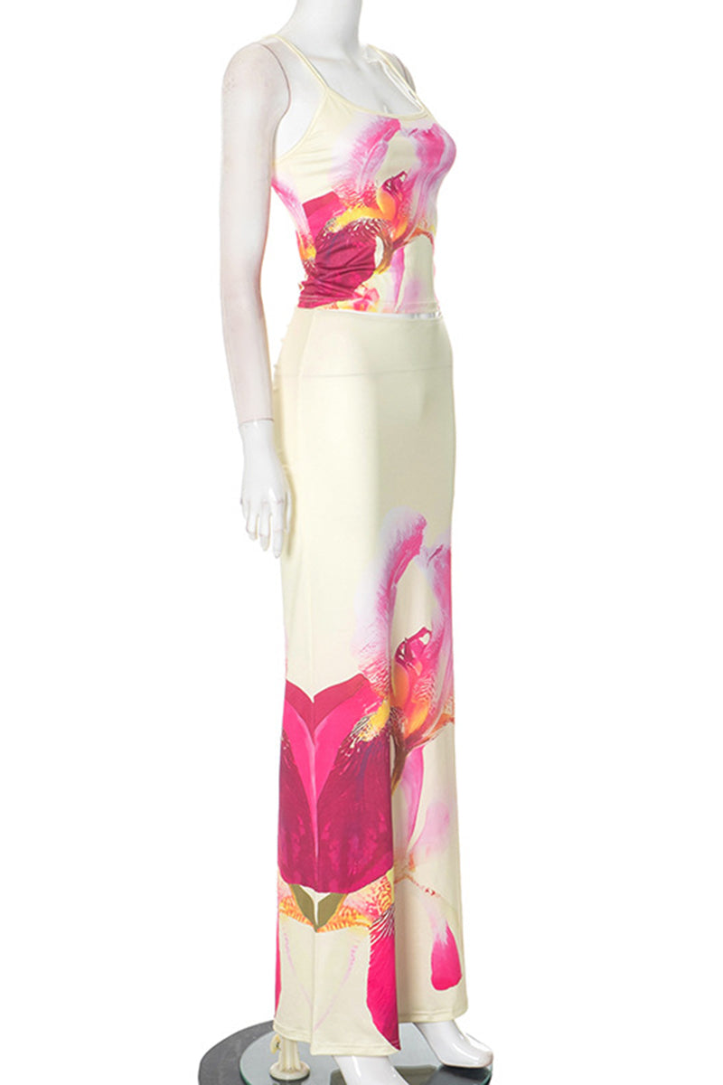 Floral Print Sleeveless Skirt Set