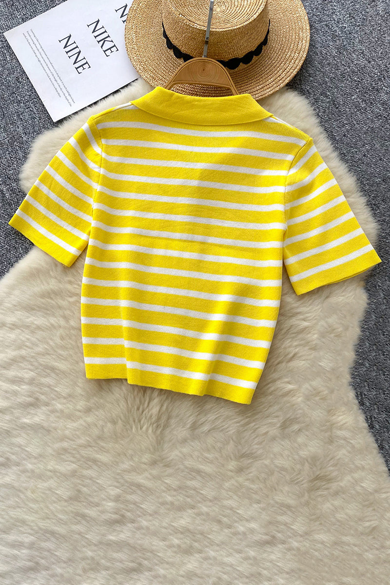 Striped Polo Zipper T-Shirt