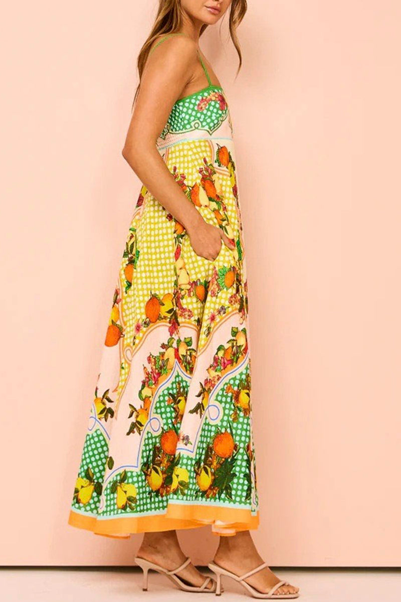 Tropical Print Sleeveless Maxi Dress