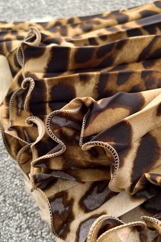 Leopard Print Pleated Midi Skirt