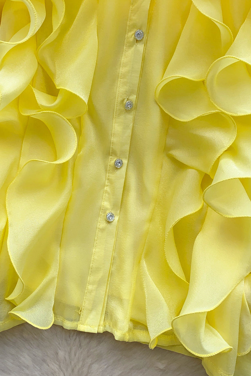 Ruffled Long Sleeve Chiffon Blouse