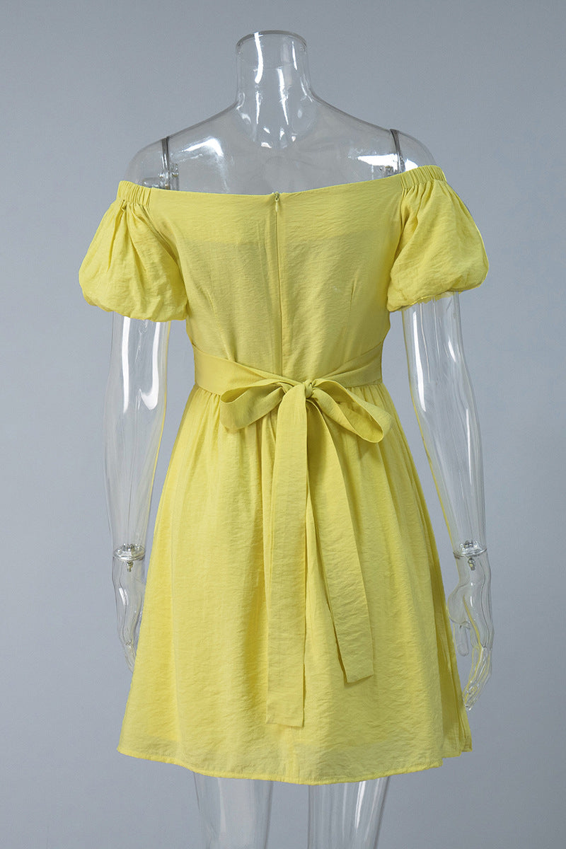 Off-Shoulder Puff Sleeve Casual Dress