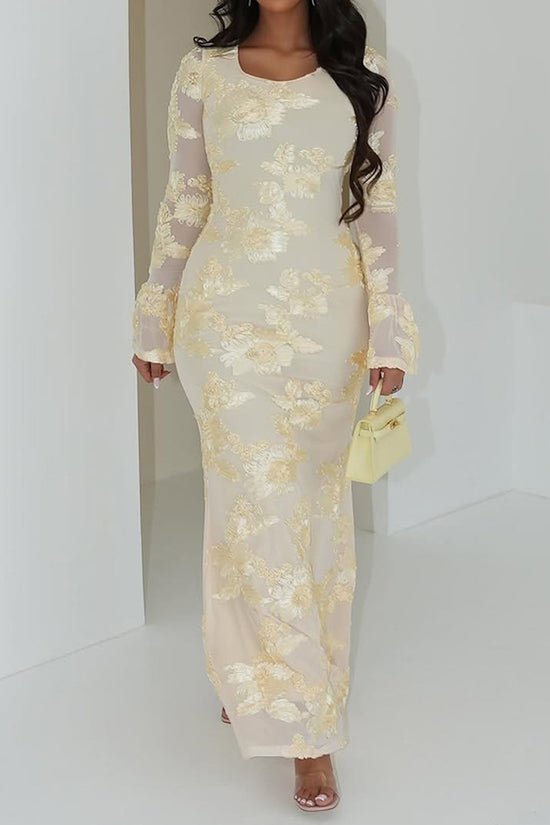 Floral Long Sleeve Bodycon Maxi Dress