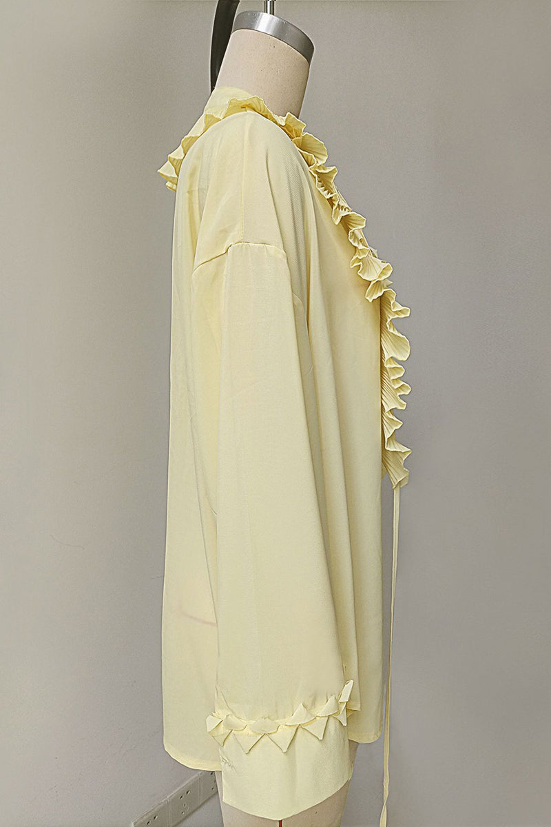 Ruffled V-Neck Long Sleeve Blouse