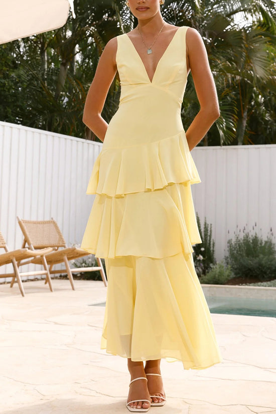 Tiered Sleeveless V-Neck Maxi Dress